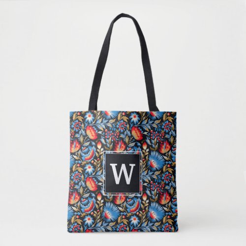 Blue  Red Folk Flowers Personalize Tote Bag