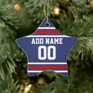 Blue Red Football Jersey Custom Name Number Ceramic Ornament