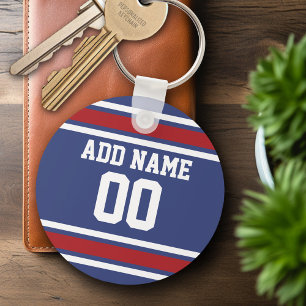 Blue Red Football Jersey Custom Name Number Keychain
