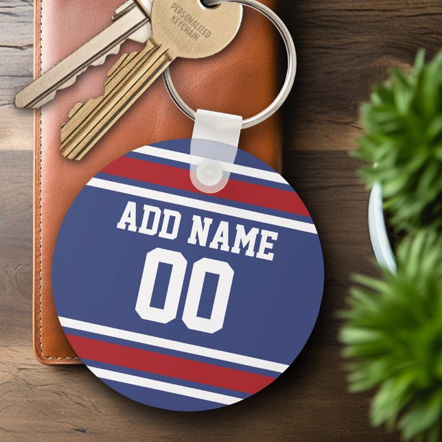 Blue Red Football Jersey Custom Name Number Keychain (Creator Uploaded)