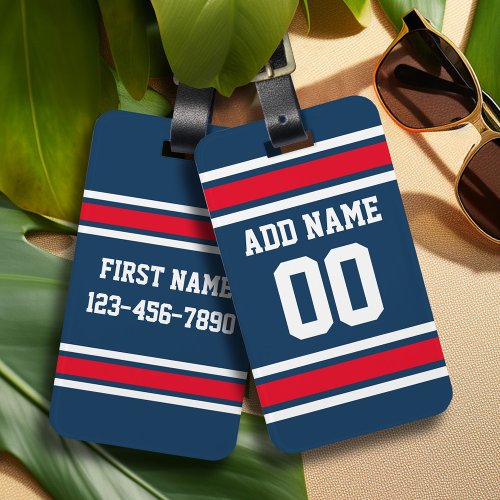 Blue Red Football Jersey Custom Name Number Luggage Tag