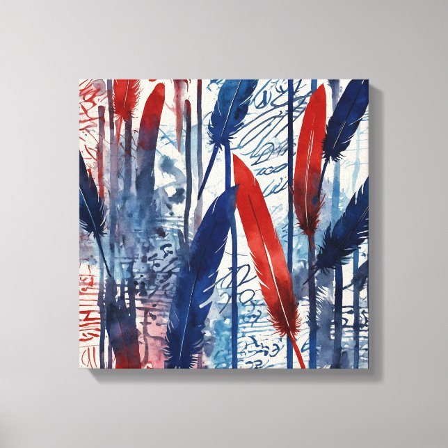 Blue red forest Watercolor wall art (Front)