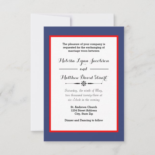 Blue & Red Framed - 3x5 Wedding Invitation (Front)