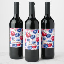 Blue Red Fruit Berry Cherry Watercolor Pattern
