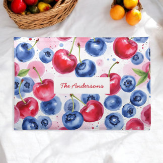 Blue Red Fruit Food Pattern Berry Cherry Cloth Placemat