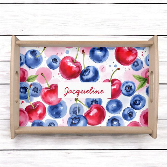 Blue Red Fruit Food Pattern Berry Cherry Serving Tray (Creator Uploaded)