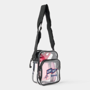 Blue Red Game Day Pennant Name In Retro Script Clear Crossbody Bag