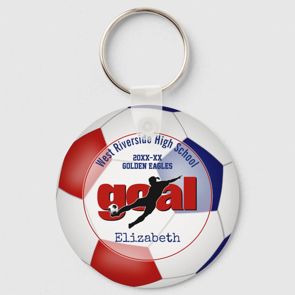 blue red girls soccer goal team spirit sports keyring