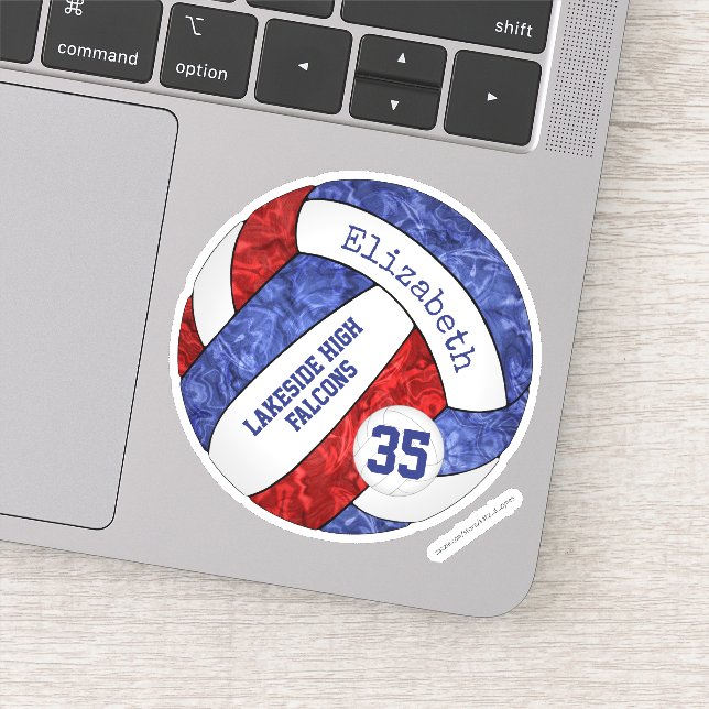 blue red girls' volleyball school team mascot name sticker (Detail)