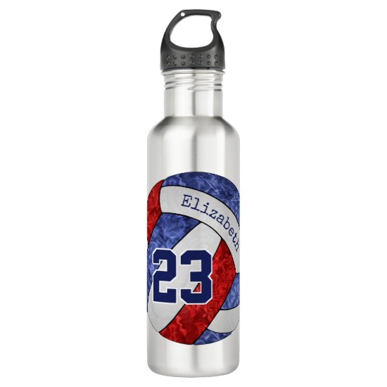 blue red girls volleyball team colors name number stainless steel water bottle