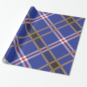 Blue red gold and white plaid geometric pattern wrapping paper