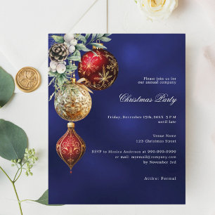 Blue red gold baubles Christmas Party invitation