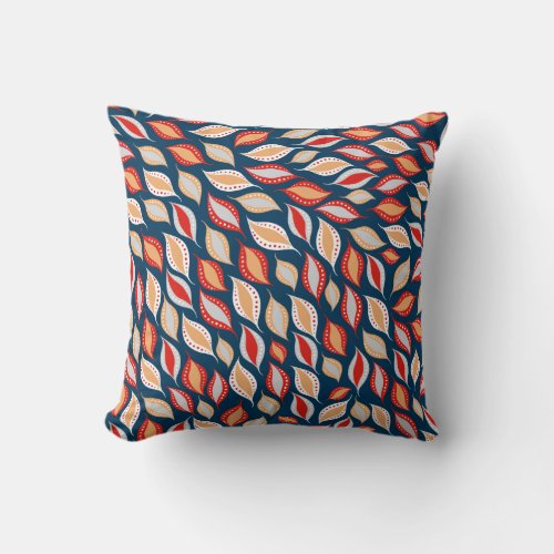 Blue Red Gold Boho Style Leaves Pattern Throw Pillow
