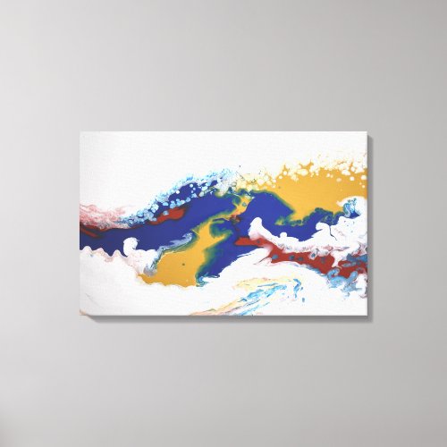 Blue Red Gold Colorful  Marble Abstract Fluid Art Canvas Print