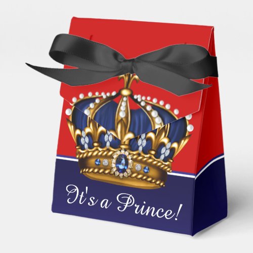 Blue Red Gold Crown Little Prince Boy Baby Shower Favor Boxes