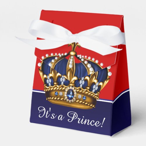 Blue Red Gold Crown Little Prince Boy Baby Shower Favor Boxes