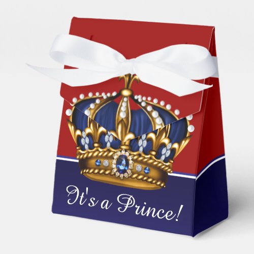 Blue Red Gold Crown Little Prince Boy Baby Shower Favor Boxes