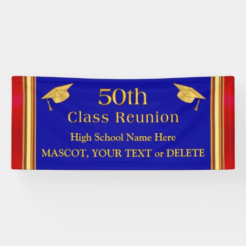 Blue Red Gold Custom 50th Class Reunion Banners