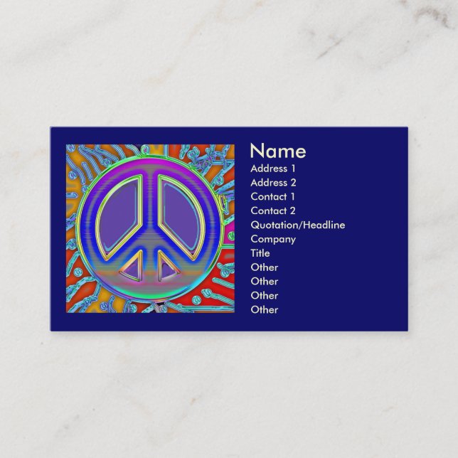 Blue Red Gold Fine Peace Sign Business Card (Front)