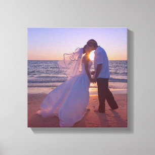 Blue Red Gradient Overlay Wedding Photo Canvas Print
