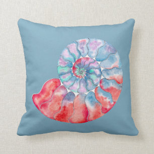 Blue Red Gray Nautilus on Dusky Blue Throw Pillow
