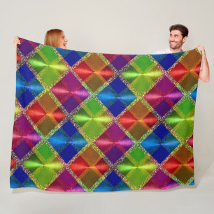 Blue Red Green Glitter Plaid Design Fleece Blanket