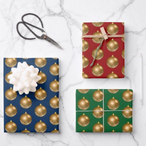 Blue Red Green Gold Christmas Ball Ornaments Wrapping Paper Sheets