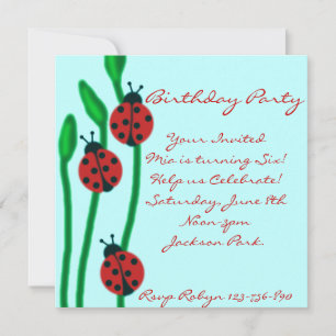 Blue Red & Green ladybug Birthday Invitation