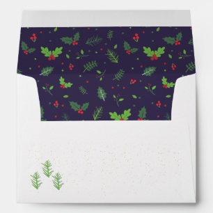 Blue Red Green Leaves Berries Pattern Christmas Envelope