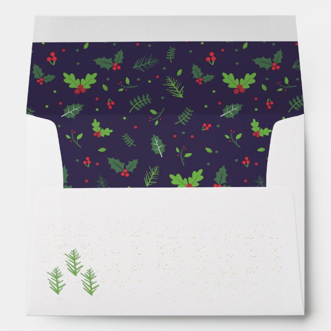 Blue Red Green Leaves Berries Pattern Christmas Envelope (Back (Bottom))