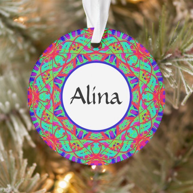 Blue Red Green Mandala Customizable Boho Christmas Ornament (Tree)