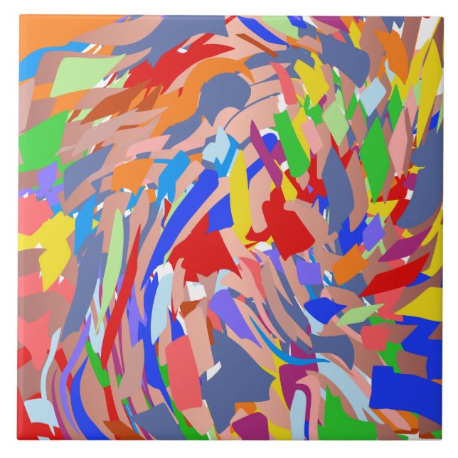 Blue Red Green Rose Gold Abstract Design Ceramic Tile (Front)