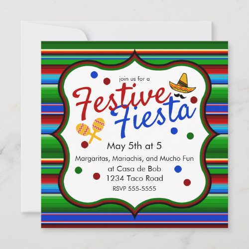 Blue Red Green Sarape Cinco de Mayo Invitation