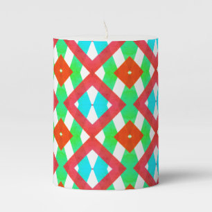 Blue, red green Spring/Easter diamond Pillar Candle