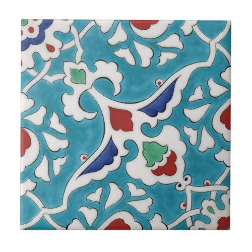 Blue Red Green White Portuguese Azulejo Pattern Ceramic Tile