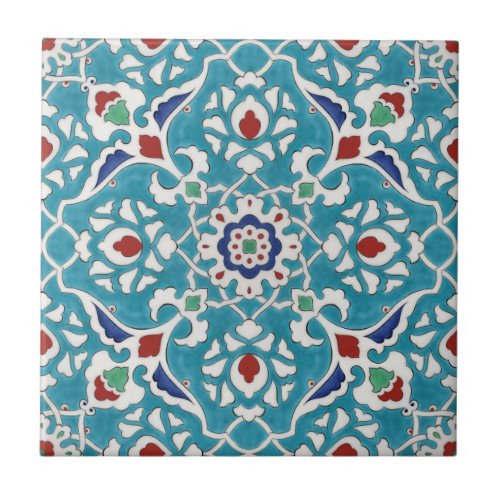 Blue Red Green White Portuguese Azulejo Pattern Ceramic Tile