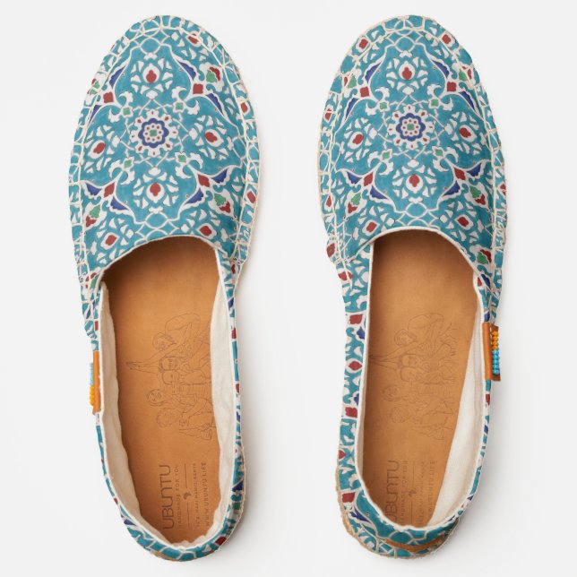 Blue Red Green White Portuguese Azulejo Pattern Espadrilles (Front)