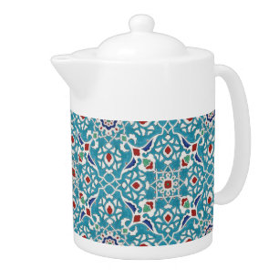 Blue Red Green White Portuguese Azulejo Pattern Teapot