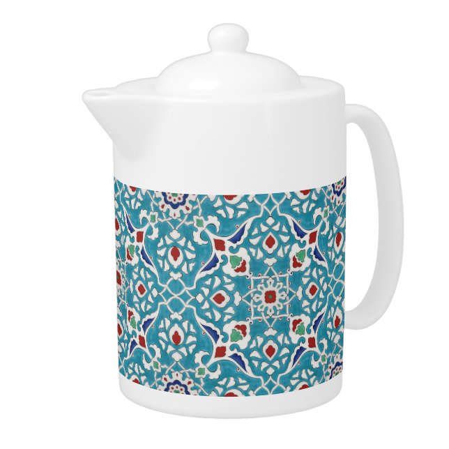 Blue Red Green White Portuguese Azulejo Pattern Teapot (Right)