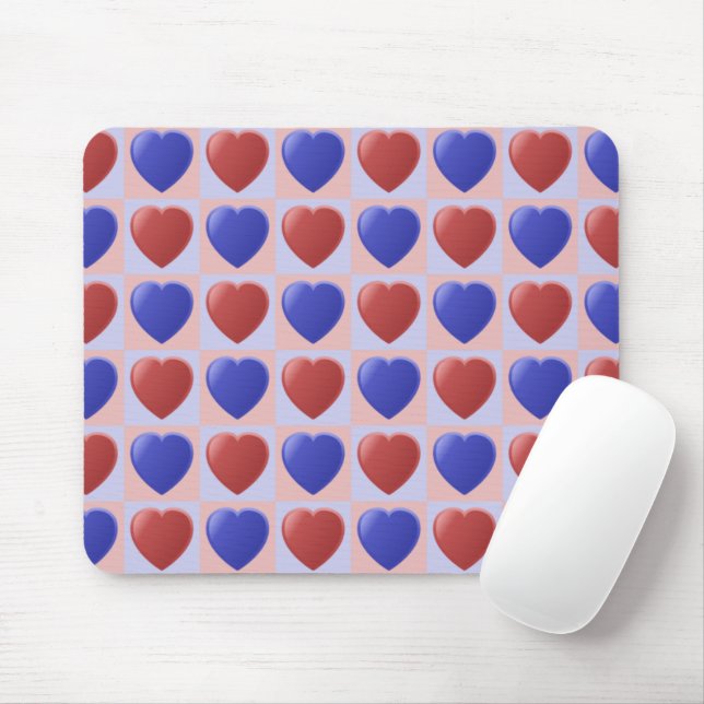 Blue Red Heart Checker pattern Valentine Mouse Pad (With Mouse)