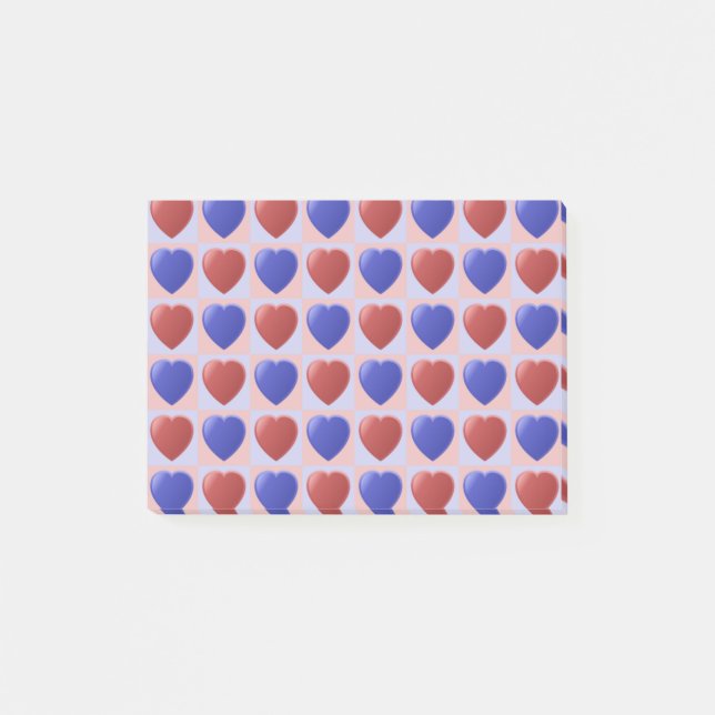 Blue Red Heart Checker pattern Valentine Post-it Notes (Front)