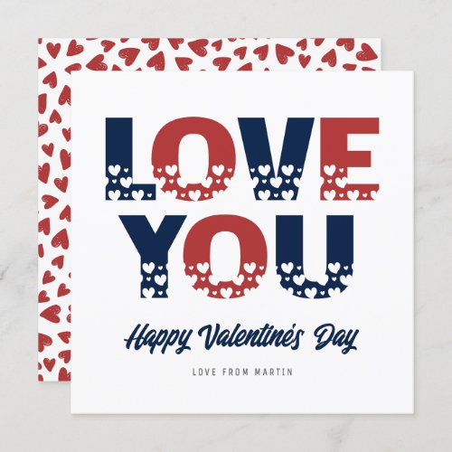 Blue Red Hearts Love You Valentines Day Card