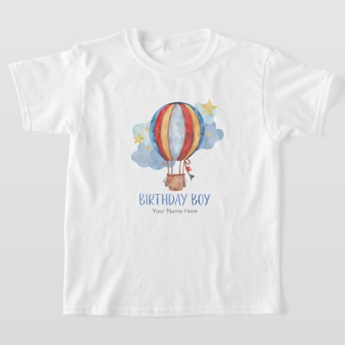 Blue Red Hot Air Balloon Stars Happy Birthday Boy T_Shirt