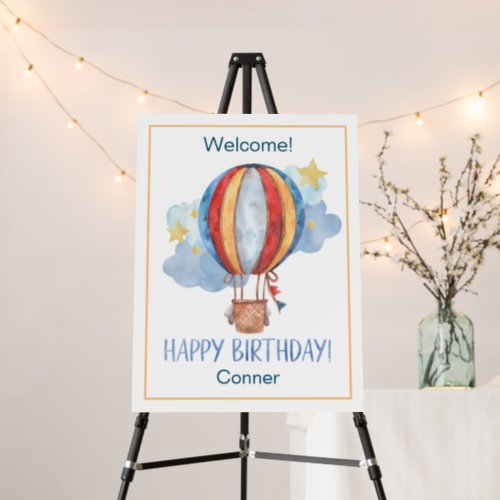 Blue Red Hot Air Balloon Stars Kids Happy Birthday Foam Board