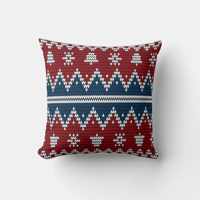 Blue Red knit pattern  Throw Pillow (Front)