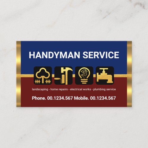 Blue Red Layers Gold Lines Handyman Tools Business Card