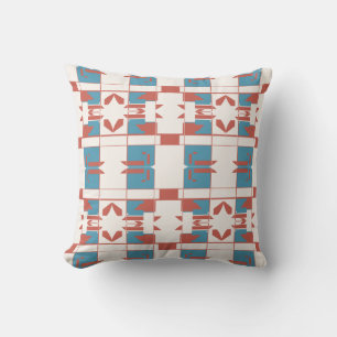 Blue Red Mediterranean Checkerboard Large Tiles Throw Pillow