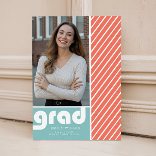 Blue Red Minimal Grad Photo Graduation Thank You Postcard