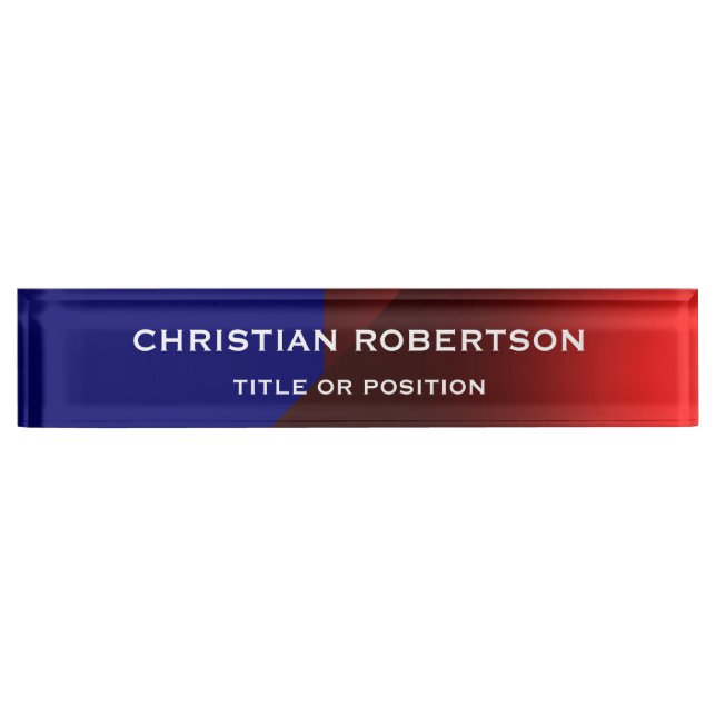 Blue Red Modern Simple Plain Business Desk Name Plate (Front)