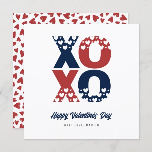 Blue Red Modern XOXO Valentines Day Card